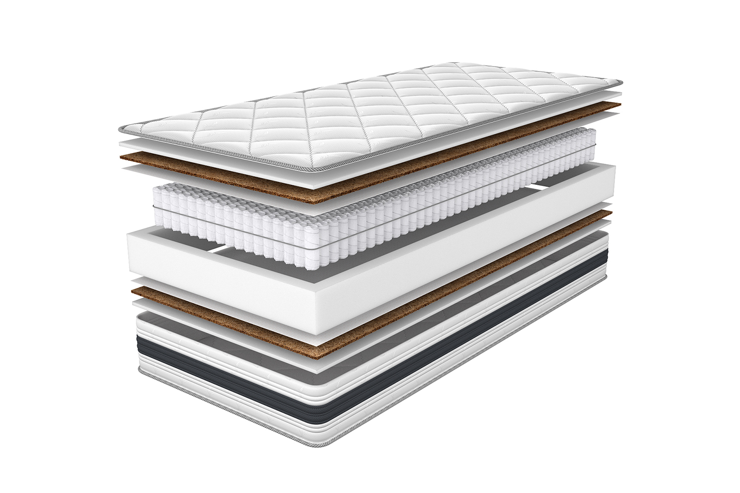 A visualization of the Ametist single mattress in an explosion format