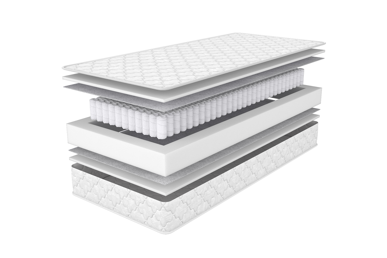 A visualization of the Atlant single mattress in an explosion format