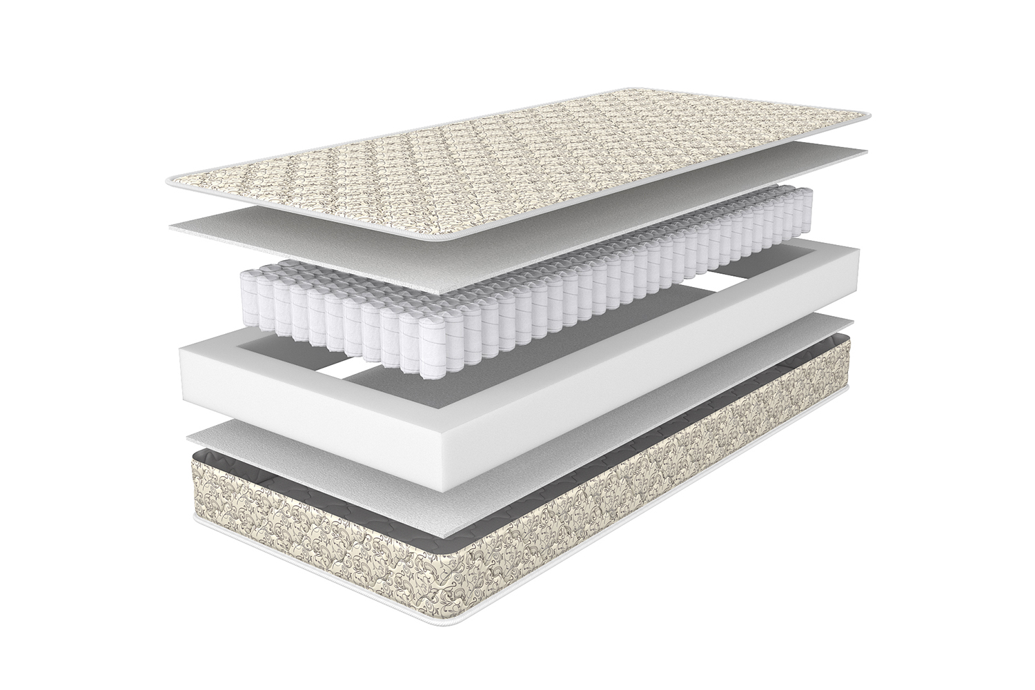 A visualization of the Dream single mattress in an explosion format
