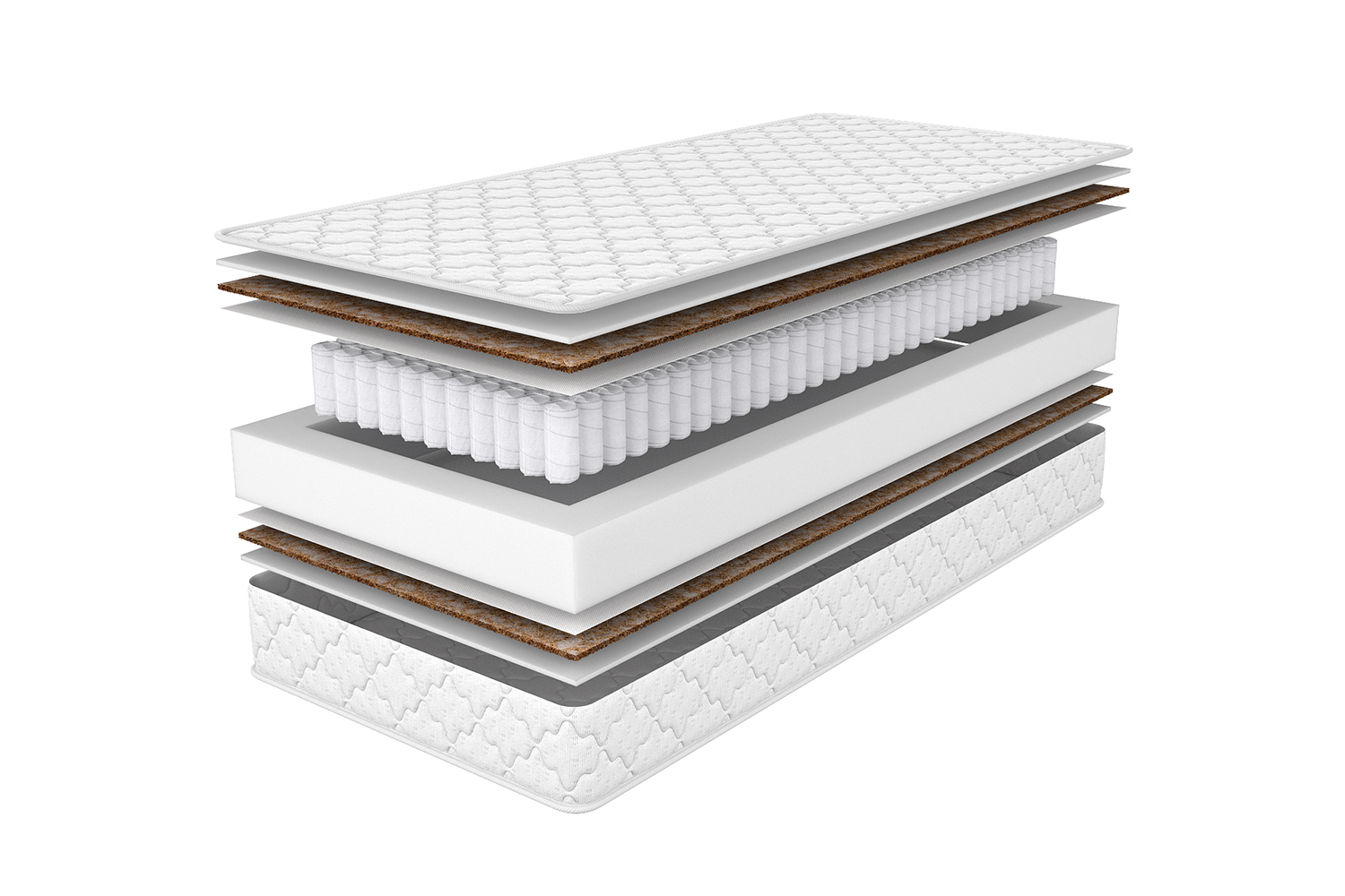 A visualization of the Olivia single mattress in an explosion format