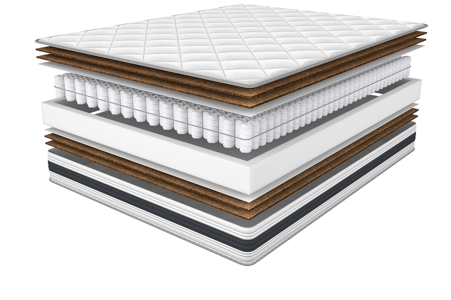 A visualization of the Yason Hard mattress in explosion format