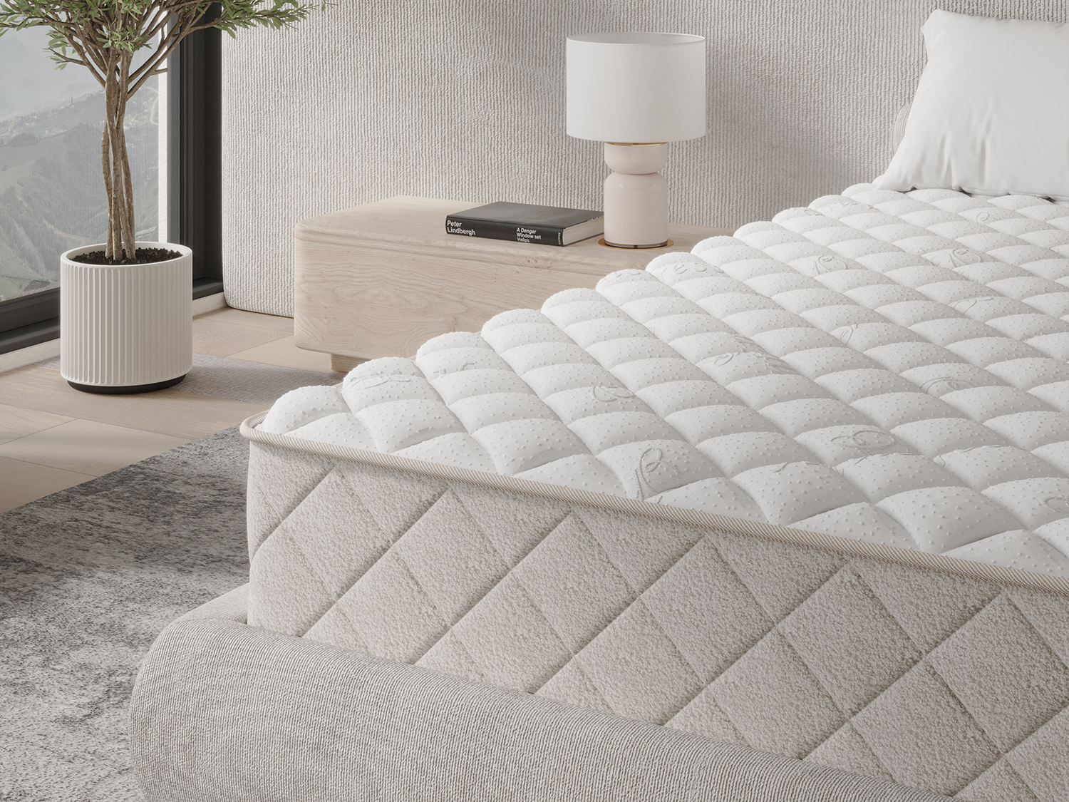 A close-up visualization of the Extra mattress in an interior